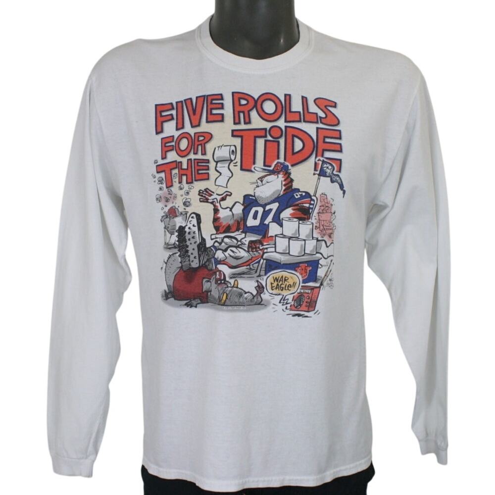 Vintage Auburn Tigers vs Alabama Caricature Double Sided L/S Shirt M NCAA